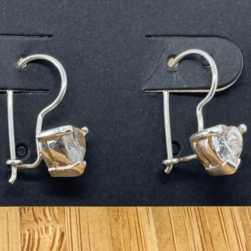 925 Silver Heart CZ Drop Earrings - Picture 12 of 13